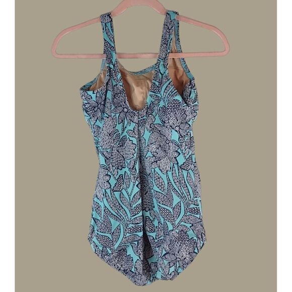 Lands' End Classic Black and Turquoise Mastectomy One-piece Swimsuit Size 8D - Picture 2 of 9